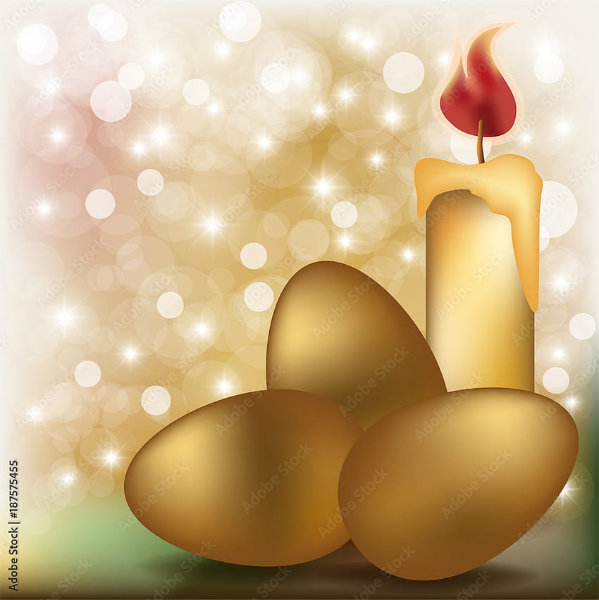 Easter with candle and golden eggs, vector illustration Stock Vector, easter golden HD phone wallpaper