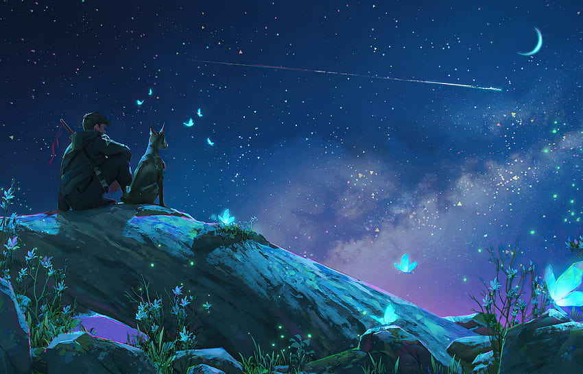 1400x900 Guy And His Dog Stargazing 1400x900 Resolution , Backgrounds, and HD wallpaper