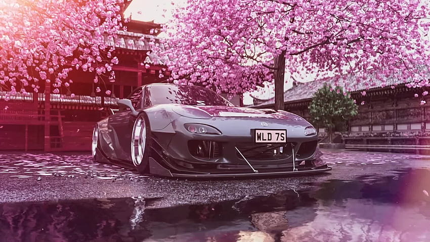 Mazda RX, cherry blossom car HD wallpaper