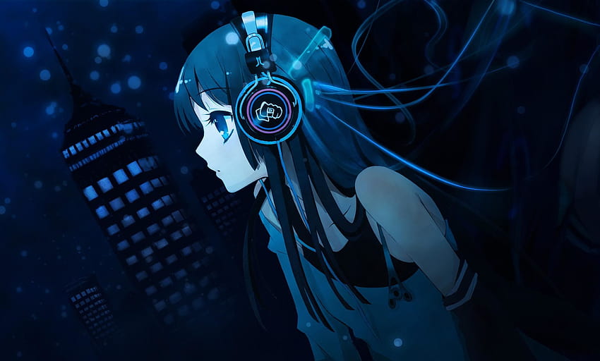 Lexica - Anime woman listen techno music in a dystopic city in the night