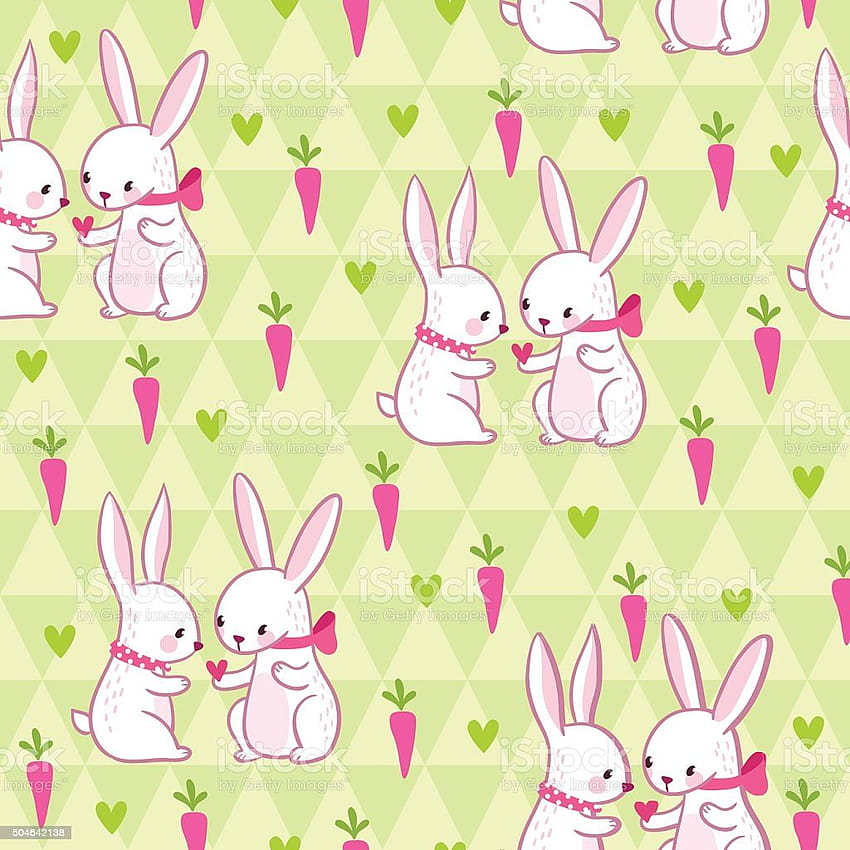 Sweet Easter Pattern In Vector With Love Bunnies And Carrots Stock Illustration HD phone wallpaper