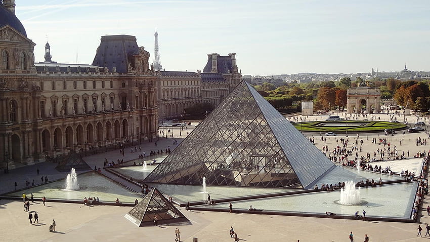 : париж, паметник, лувър, пирамида, забележителност, туризъм, картини лувър HD тапет