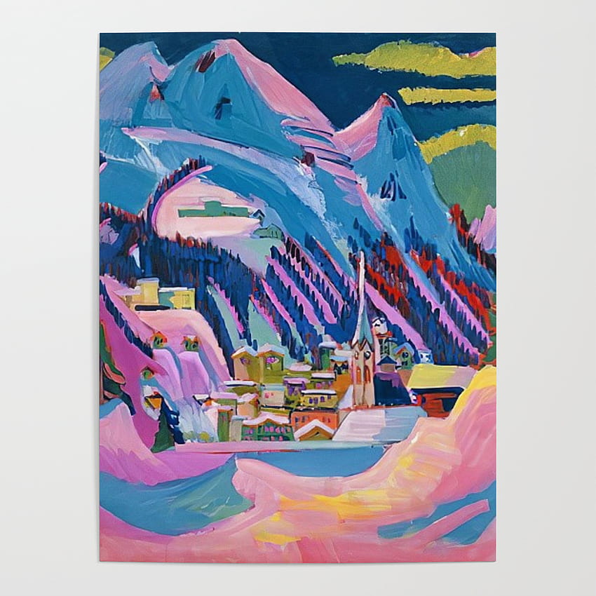 Davos, Swiss Alps in Winter Mountain Landscape by Ernst Ludwig Kirchner Poster by Jeanpaul Ferro HD phone wallpaper