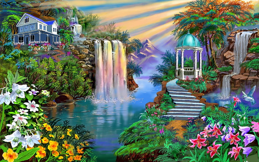 Tropical, paradise, beach, palms, sea, ocean, sunset, Tropical, Paradise,  HD wallpaper | Wallpaperbetter