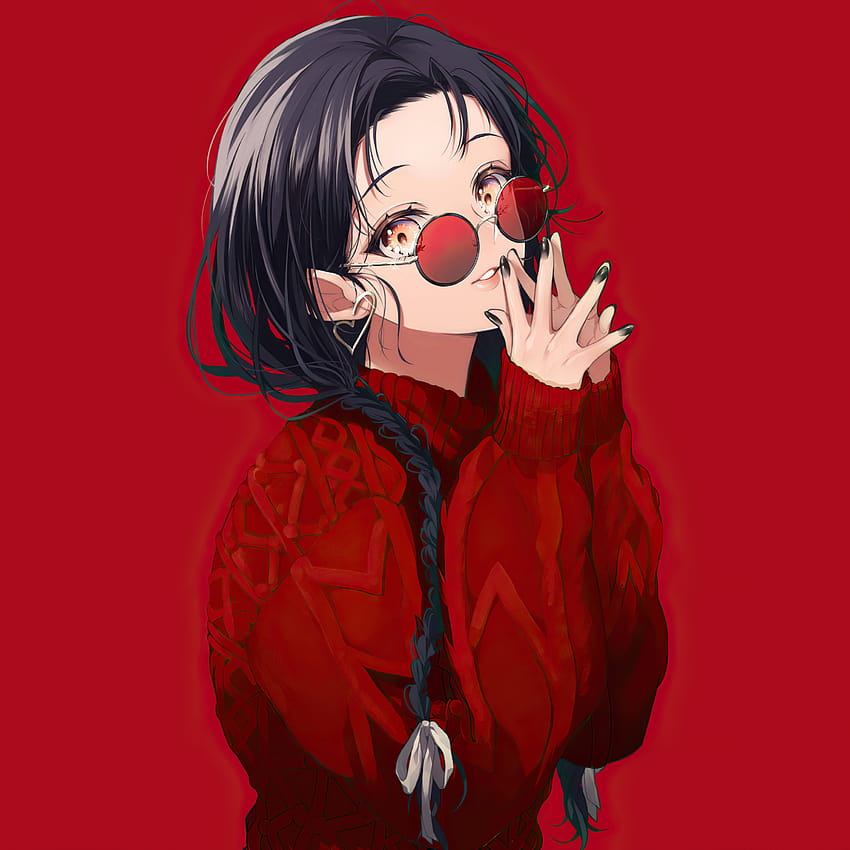 2932x2932 Dziewczyna Anime Czerwone okulary Ipad Pro Wyświetlacz Retina , tła i, estetyczne czerwone Dziewczyna anime Tapeta na telefon HD