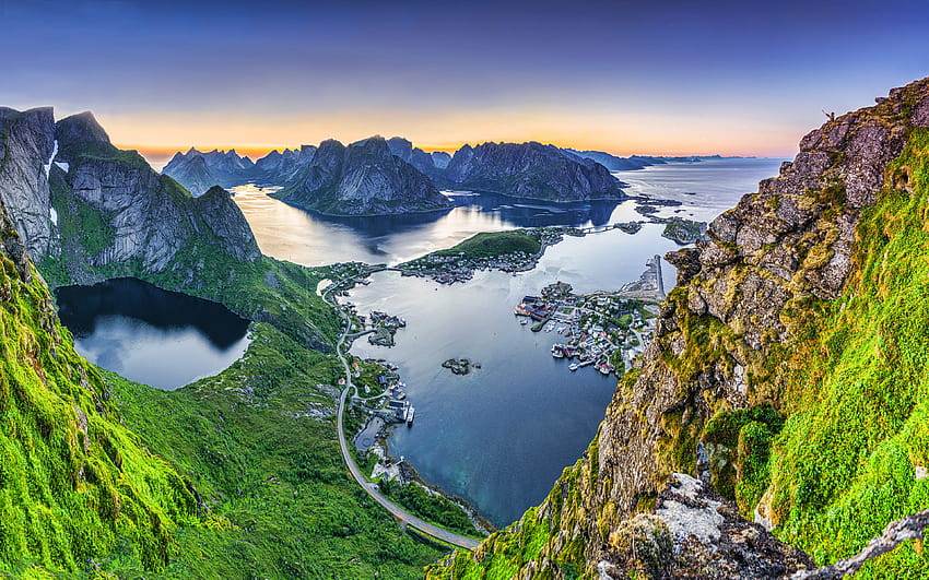Norveç, dağlar, Lofoten Adaları, güzel doğa, Reinebringen, R, Reine, Avrupa, çözünürlük 3840x2400. Yüksek Kalite HD duvar kağıdı
