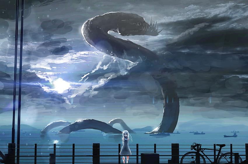 2560x1700 Anime Girl, Giant Snake, Painting for Chromebook Pixel, gigantyczny potwór wąż Tapeta HD