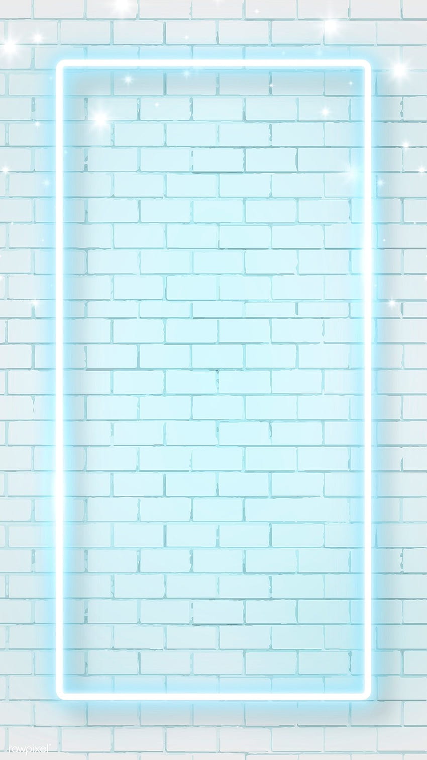 2020年にモバイルのレンガ壁の背景に青いネオンフレームのプレミアムベクター HD電話の壁紙