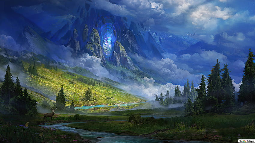 Paisaje de montaña de fantasía, paisaje épico fondo de pantalla