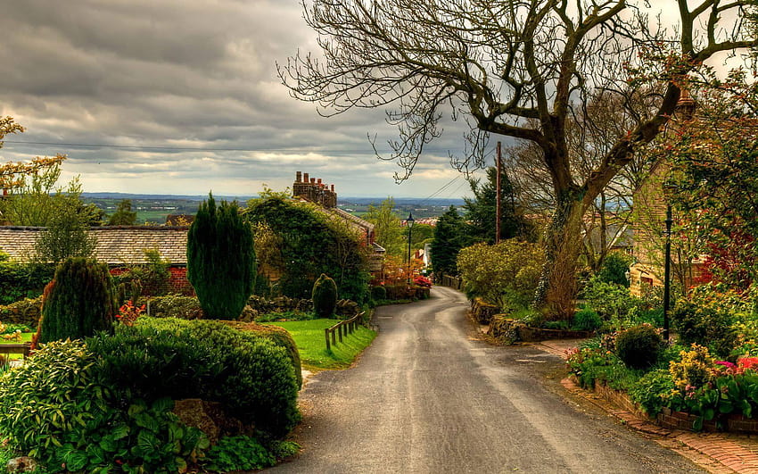 Dorfstraße in England HD-Hintergrundbild