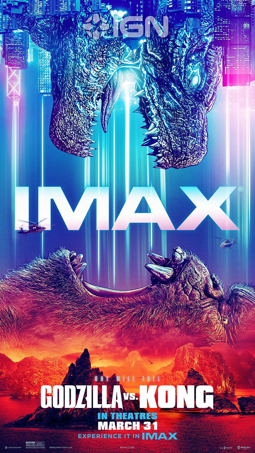 Билетите са в продажба днес и „Godzilla vs. Kong“ получава още един гаден IMAX плакат за празнуване, филмът Godzilla vs. Kong от 2021 г. HD тапет за телефон
