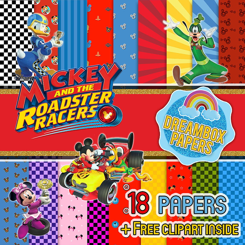 Mickey Roadster Racers inspirowane Digital Papers Clipart, Mickey i Roadster Racers Tapeta na telefon HD