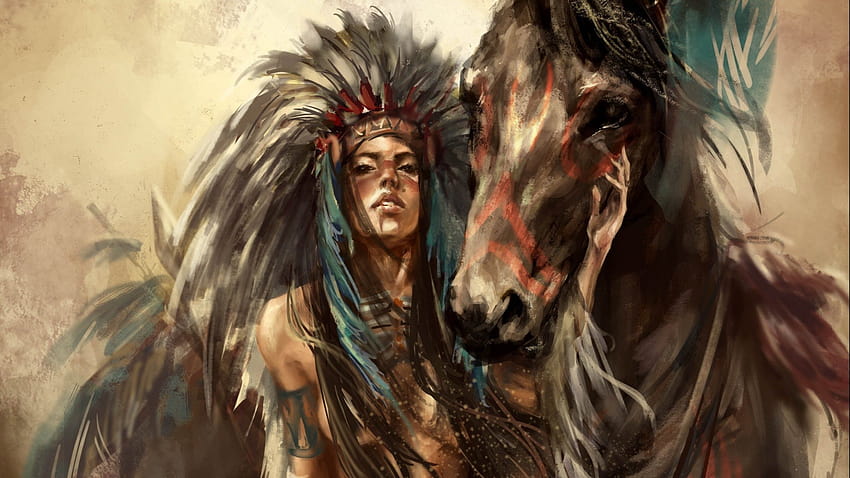 Artistic art artwork women female girl girls woman native american, native american indian women HD wallpaper