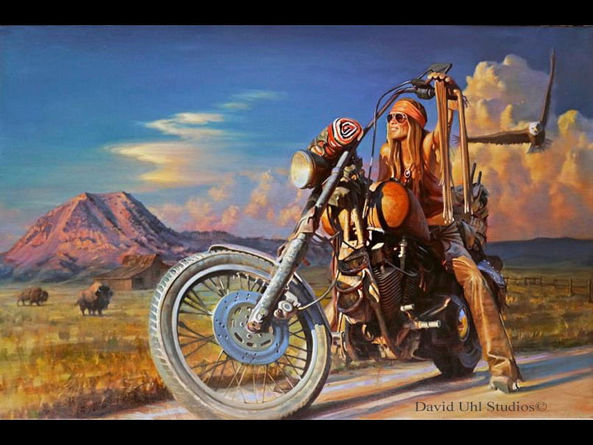 David Mann Motociclista, arte motociclistica Sfondo HD