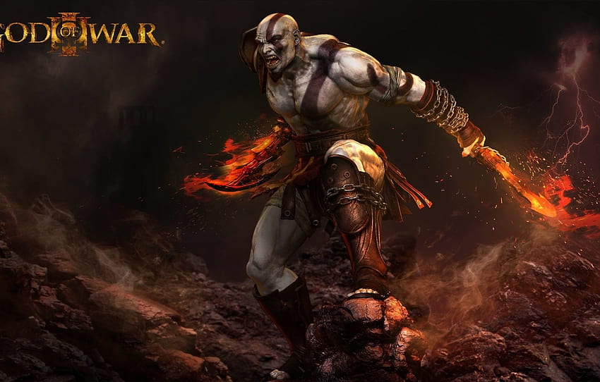 api, api, pedang, batu, demigod, Kratos, God of War, umum, pria, ken, kapten, pahlawan, spartan, baja, pejuang, kemarahan , bagian игры Wallpaper HD