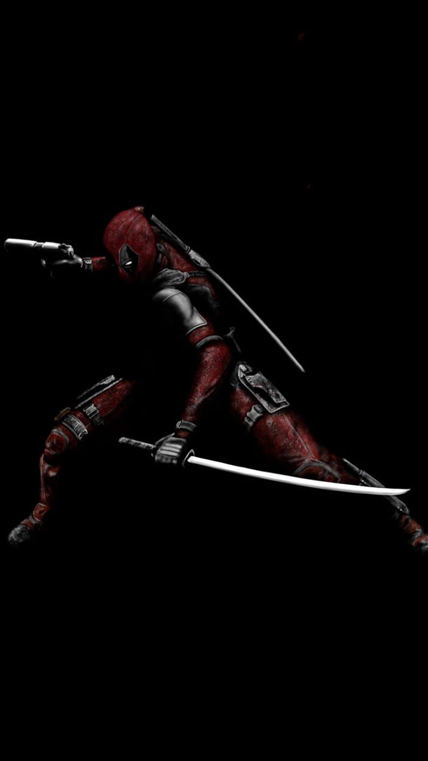 Deadpool with swords, minimal, superhero, dark, art, deadpool swords HD phone wallpaper