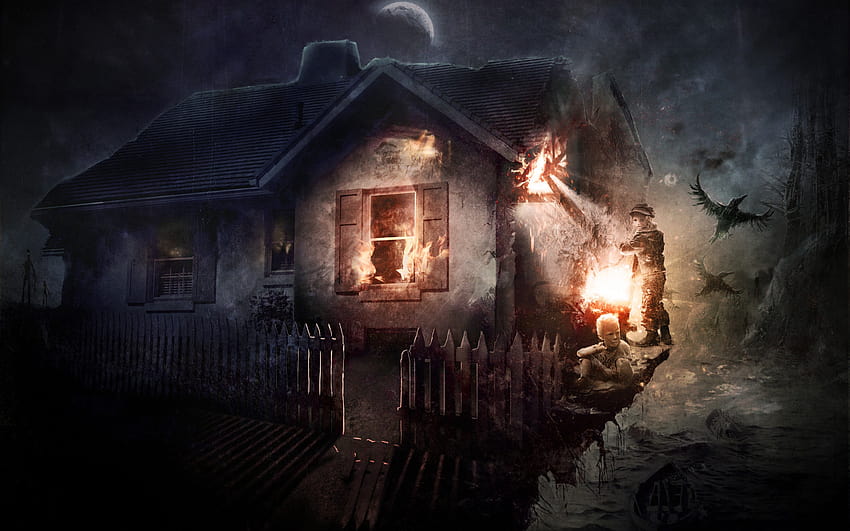 home, Night, Kids, Fire, Lights, Fence, Bird, Dark, Fire, Horror, Fantasy / and Mobile Backgrounds, night home HD wallpaper