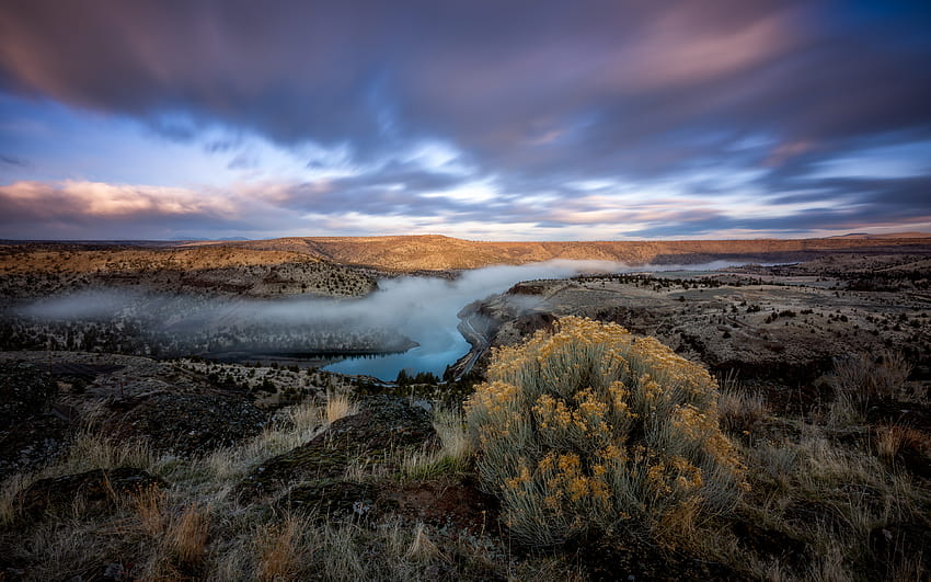 Deschutes River , Oregon, Paesaggio, Plateau, Nebbia, Esposizione lunga, Natura, plateau Sfondo HD