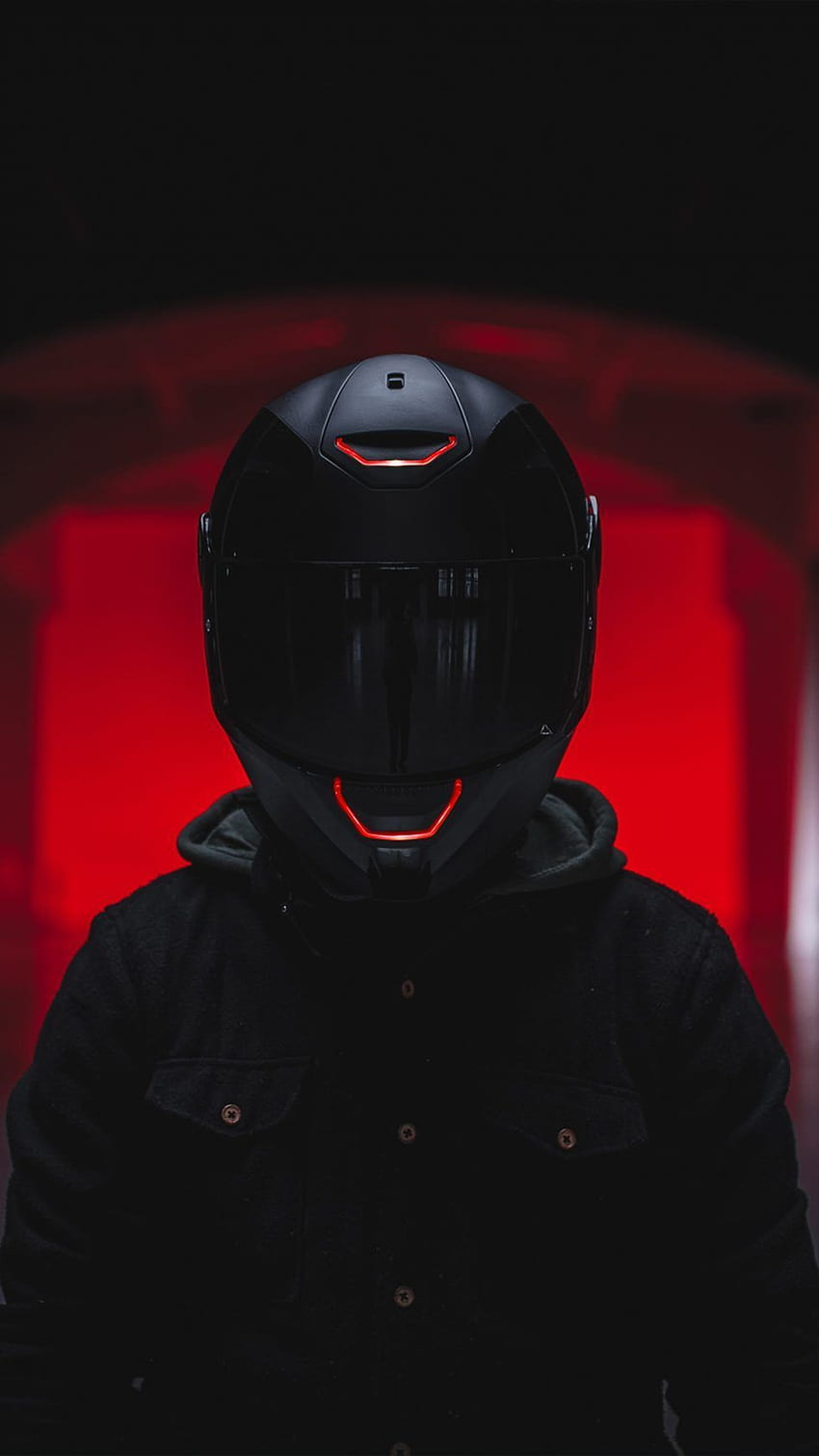 Biker Helmet Red Light, аниме момиче с каска HD тапет за телефон