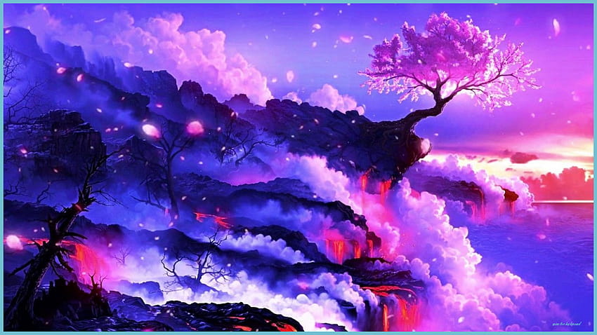 アニメの桜の木、アニメの美的樹木 高画質の壁紙