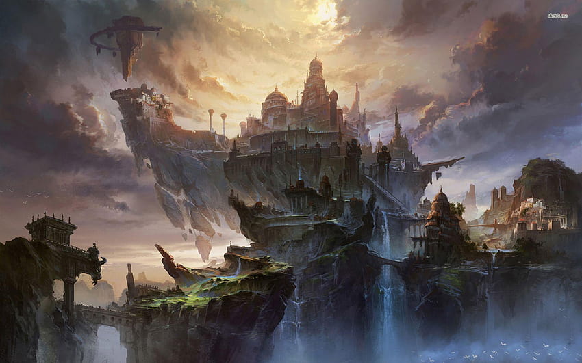 Kingdom on top of the cliff, fantasy kingdom HD wallpaper