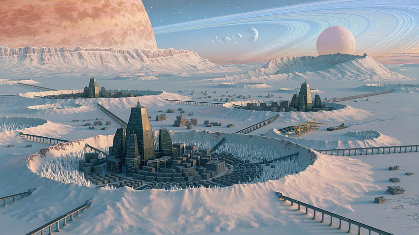 Futuristische Weltraumstadt HD-Hintergrundbild