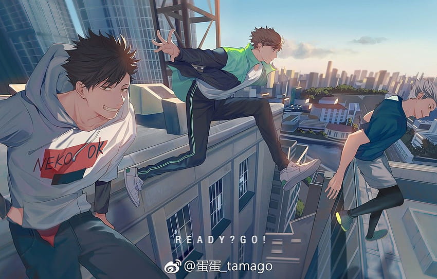 the city, guys, jump, Haikyuu, Tooru Oikawa, Koutarou, bokuto koutarou HD wallpaper