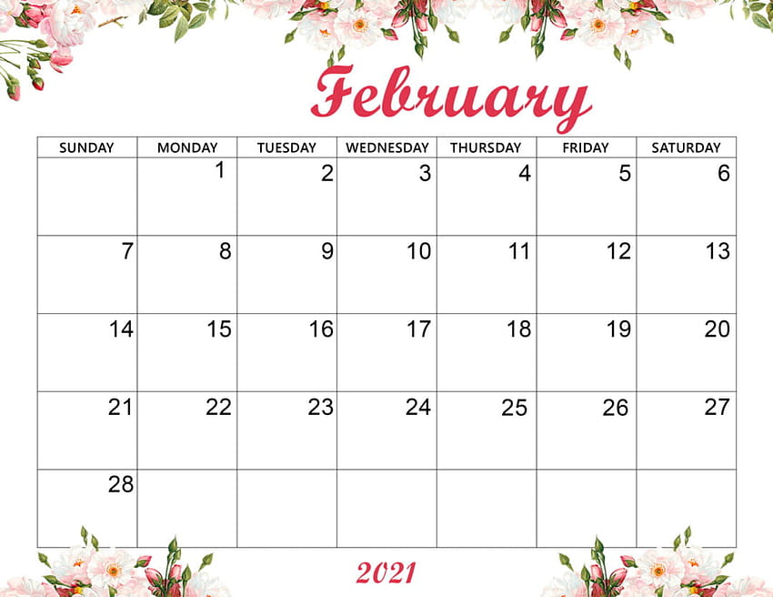 Bonito con calendario de febrero de 2021 fondo de pantalla