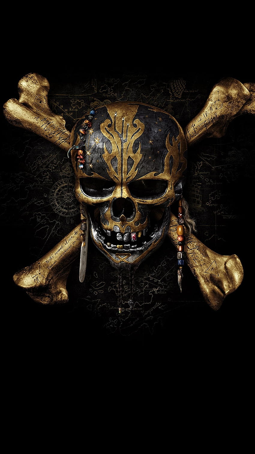 Свеж череп на Карибски пирати 5, череп на пирати HD тапет за телефон