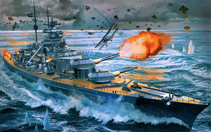 3 Battleship Bismarck, modern warships HD wallpaper