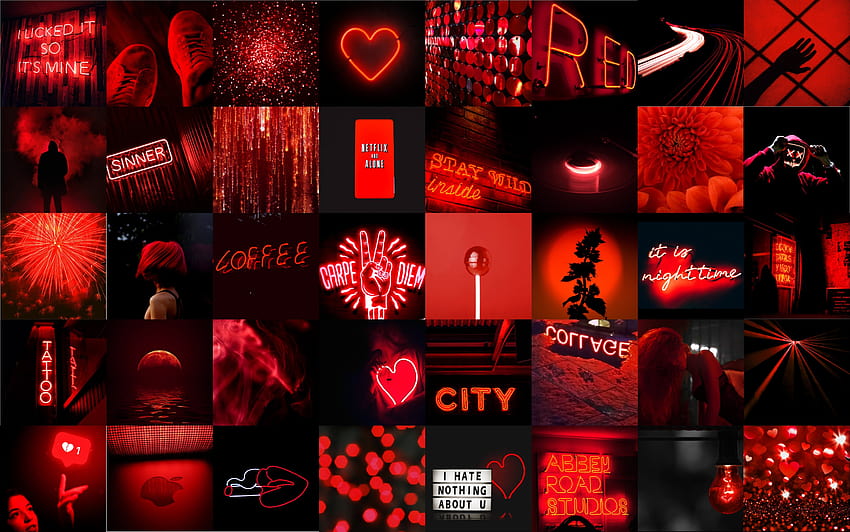 40 kit de colagem de parede neon vermelho escuro, colagem estética vermelho escuro papel de parede HD