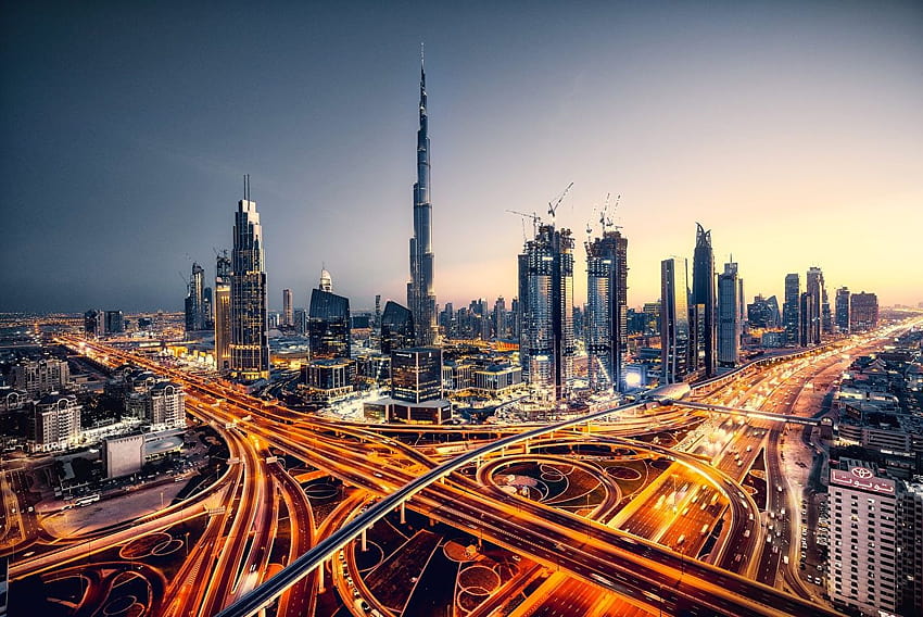 Dubai Emirates UAE Routes Gratte-ciels du soir Fond d'écran HD