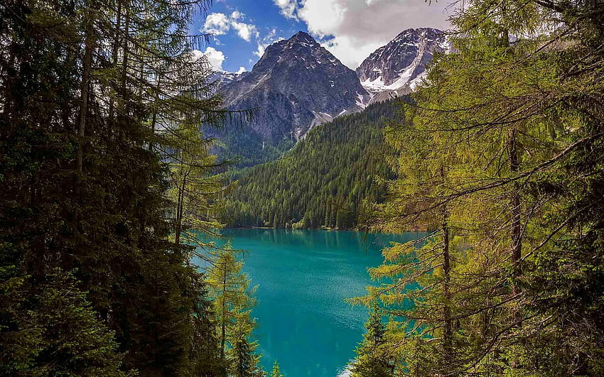 Azure lake in the Italian Alps and HD wallpaper