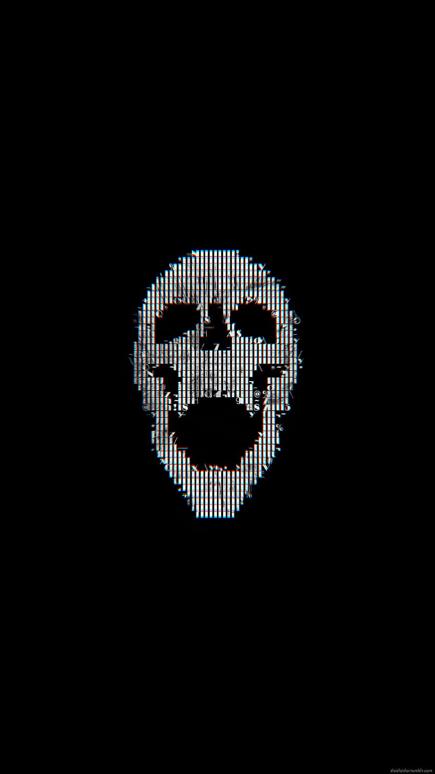 Black and gray skull illustration, glitch art, skull, ASCII, black aesthetic glitch HD phone wallpaper