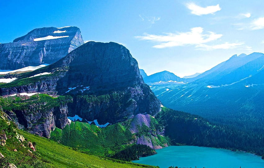 the sky, mountains, lake, USA, glacier national, montana glacier national park HD wallpaper