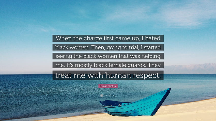 Цитат на Тупак Шакур: „Когато обвинението се появи за първи път, мразех черните жени. Тогава, отивайки на съд, започнах да виждам чернокожите жени, които ми помогнаха...” HD тапет