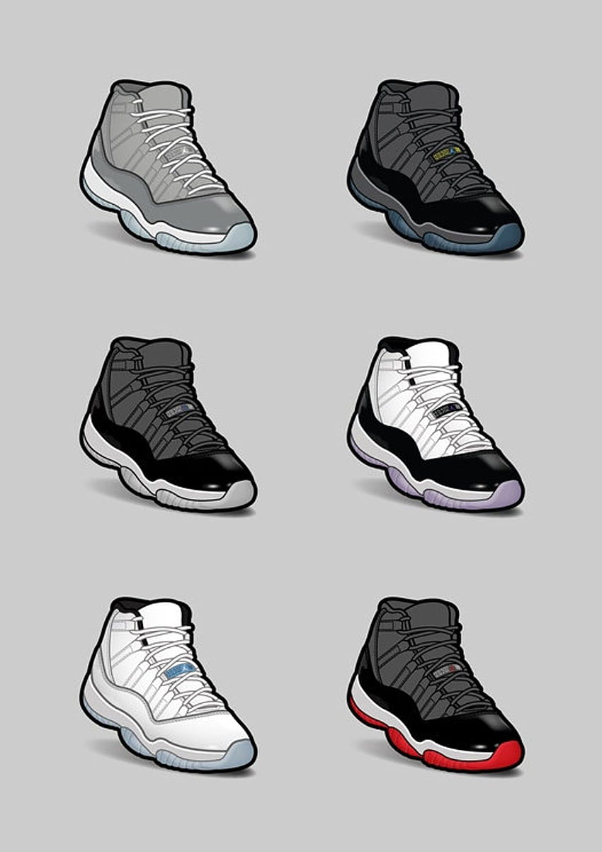 Digital Air Jordan 11 Group of 6 Sneaker Art Poster, jordans cool grays HD phone wallpaper