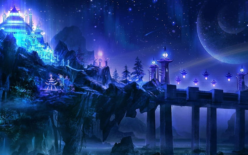 fantasi, lanskap, kastil, malam, ungu, seni fantasi, sihir, sihir ungu Wallpaper HD
