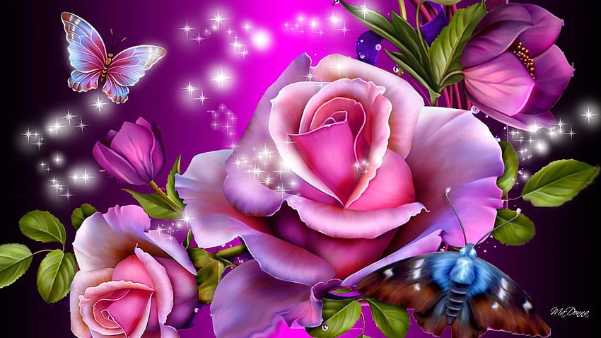 Roses and Butterflies, roses butterfly HD wallpaper