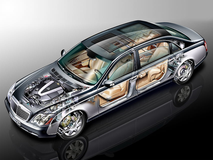 : 2048x1536 px, blueprints, car, Daimler AG, engineering, engines, gears, luxury cars, Maybach, reflection, schematic, sketches, vehicle, wheels 2048x1536 HD wallpaper