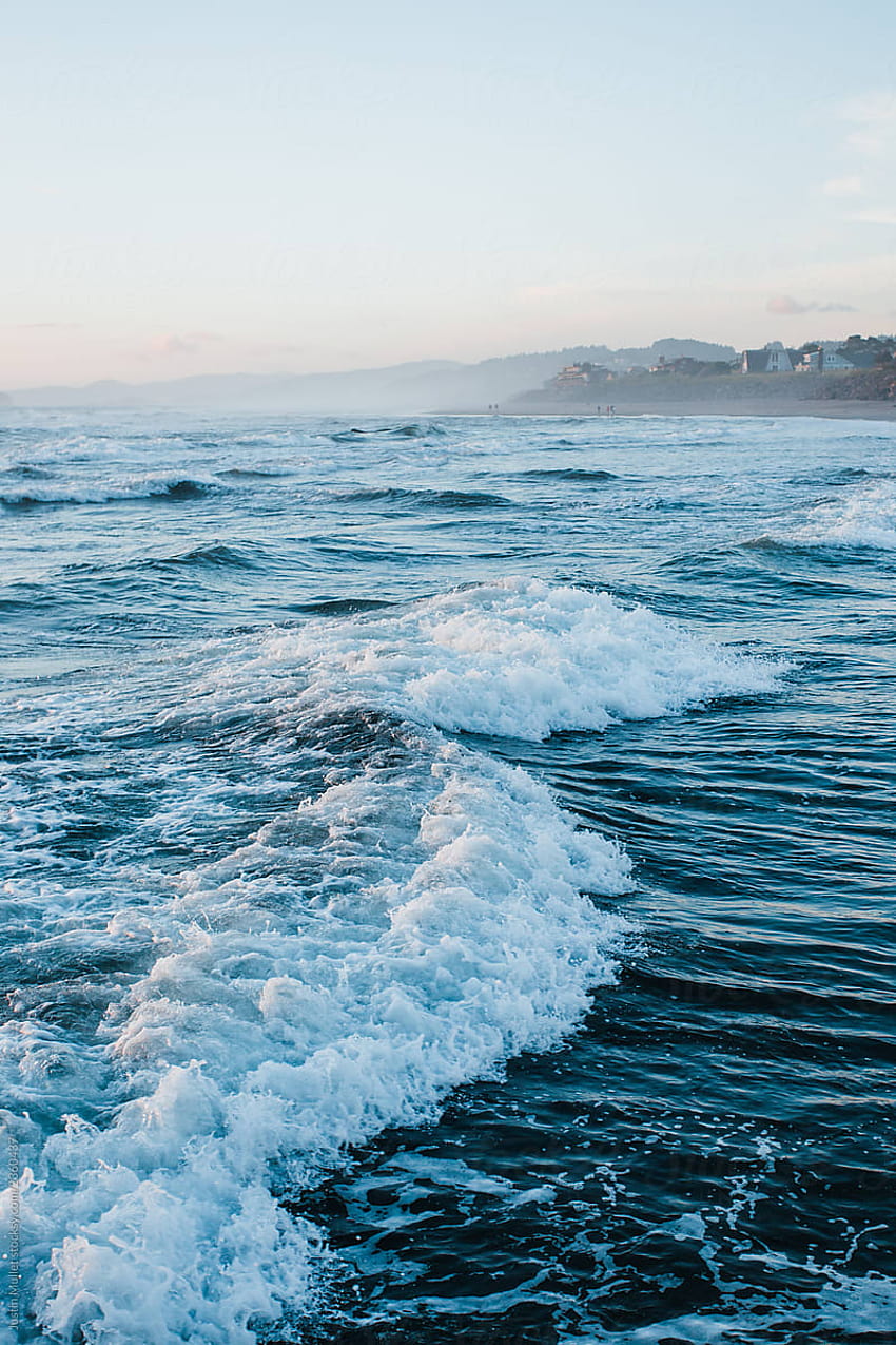 Ocean Wave At Sunset, ondas estéticas azuis claras Papel de parede de celular HD