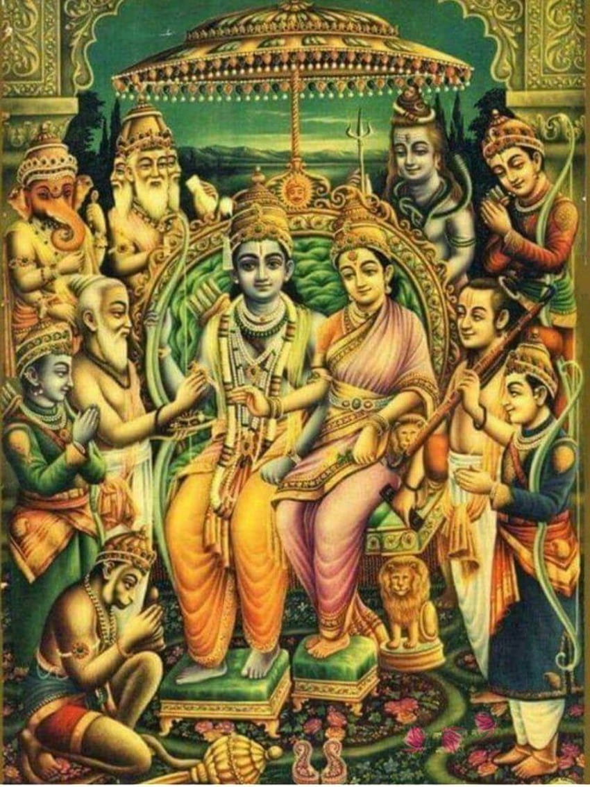 Rama Sita Painting/Rama Coronation Painting/Hindu God Paintings/Indian Gods Paintings/Vintage Art Work/Gallery Wrap Canvas/Vintage Paintings HD phone wallpaper