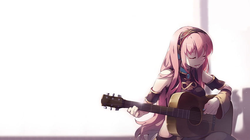 Rosa behaartes Anime-Mädchen, das Gitarrenillustration spielt, Anime-Mädchen, Anime-Mädchen-Gitarre HD-Hintergrundbild
