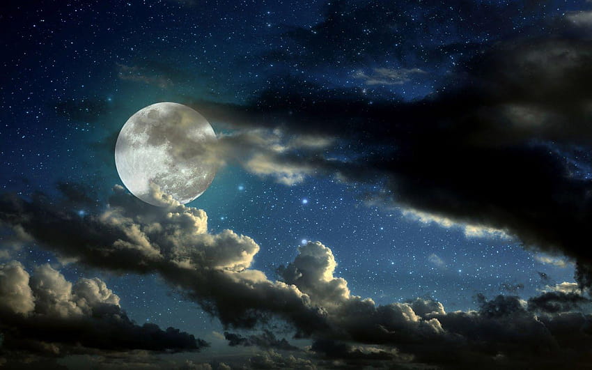 : Luna nel cielo stellato di notte, bellissimo cielo notturno stellato Sfondo HD