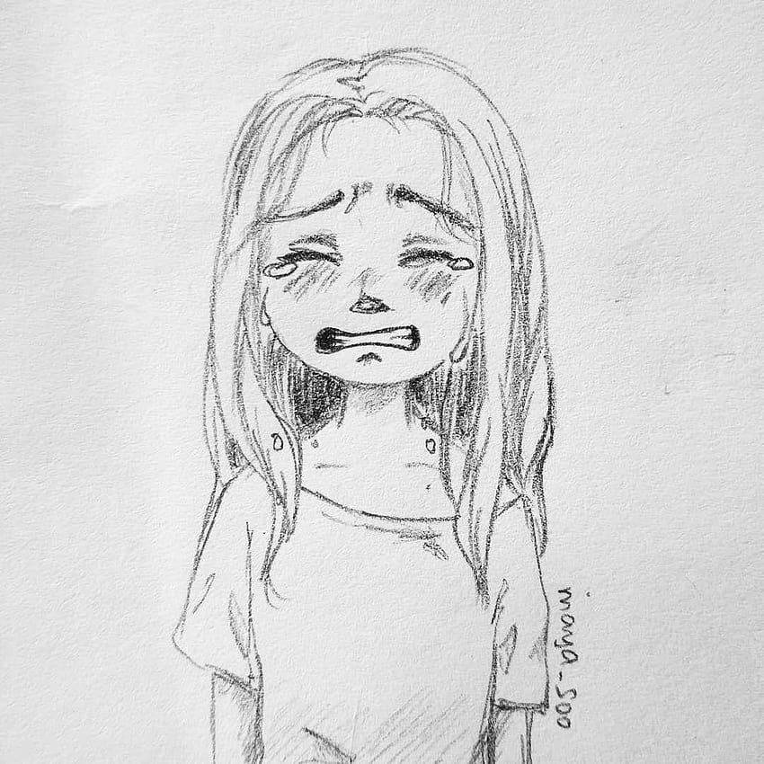 Premium Vector | Girl sad fear stressful depressed emotional crying use  hands cover oneline art drawing style