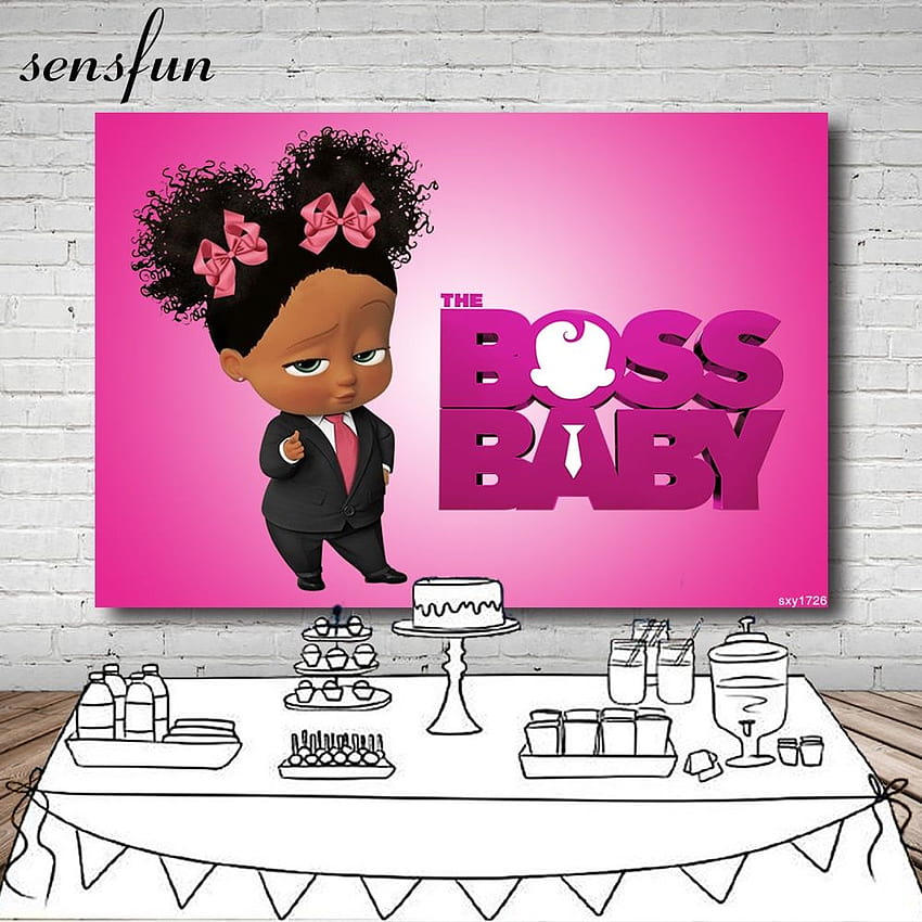 Sensfun Boss Baby สีดำเล็กๆน้อยๆสาว Birtay Party graphy ฉากหลังสำหรับเด็กสีชมพูร้อนพื้นหลังสำหรับสตูดิโอ 7x5FT, kidsshot วอลล์เปเปอร์โทรศัพท์ HD