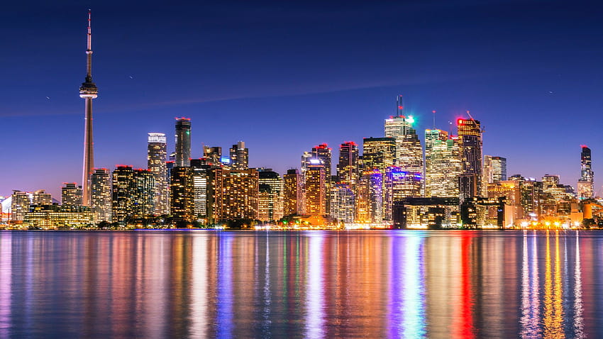 Toronto Skyline , Skyscrapers, Canada, Cityscape, Night lights, Waterfront, Dusk, World HD wallpaper