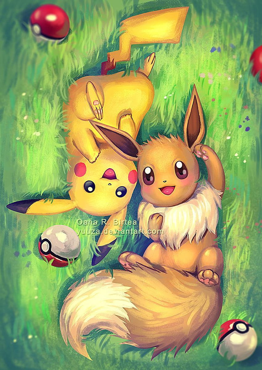 Eevee y Pikachu por Yuuza.deviantart en @DeviantArt, pikachu y eevee fondo de pantalla del teléfono