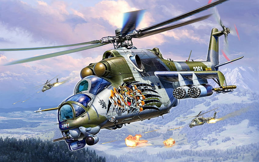 art, Vertalet, Mi 24, Soviet, Russian, Transport, Military, Helicopter / and Mobile Backgrounds, fighter helicopter HD wallpaper