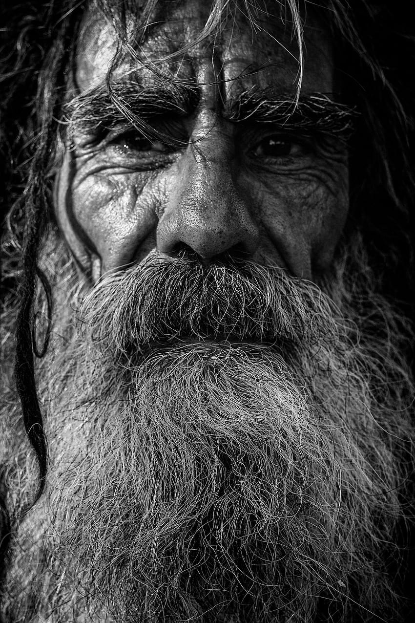 grayscale of a man with beard, old people HD phone wallpaper